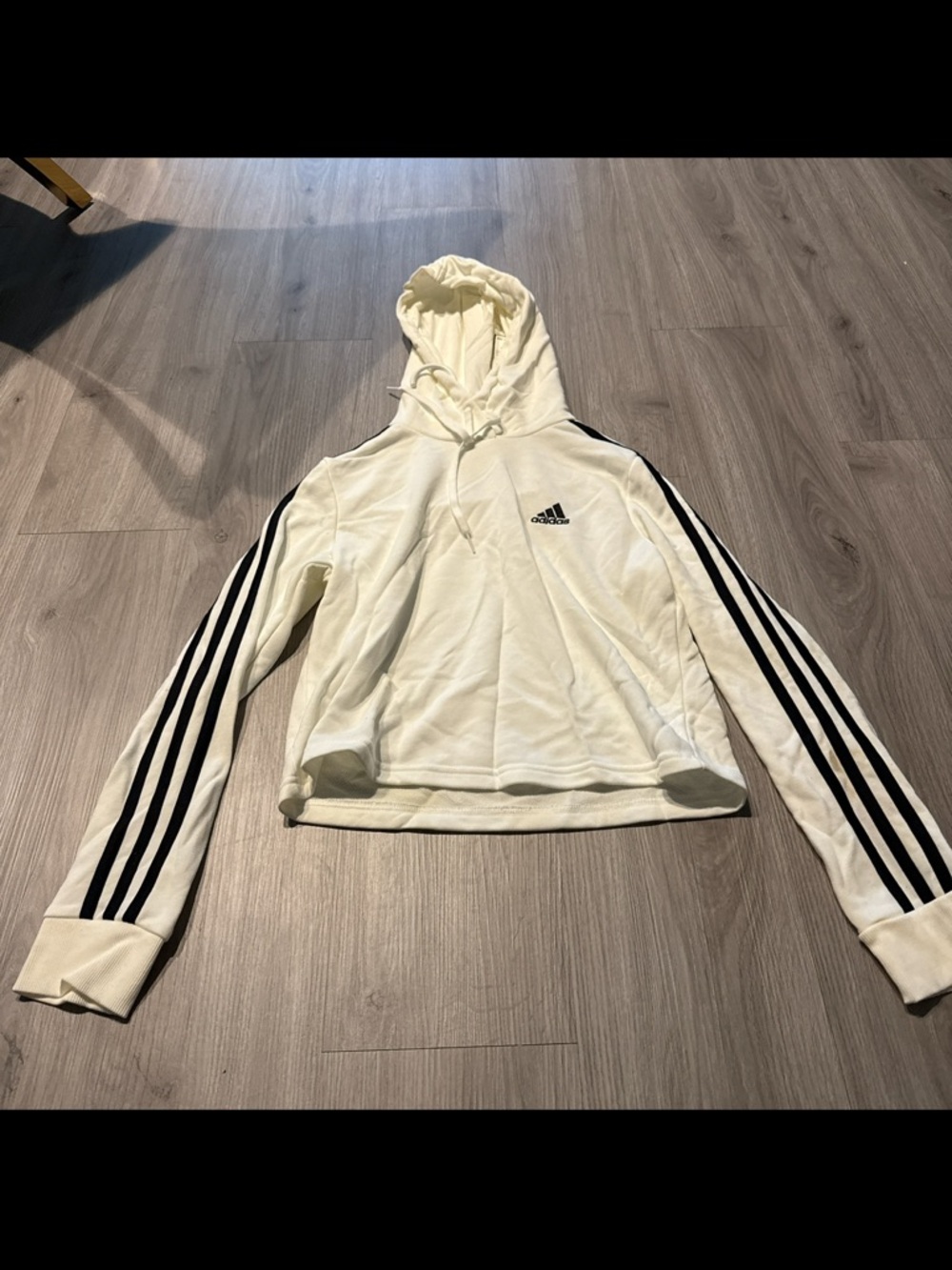 Adidas White Hoodie with Black Three-Stripes